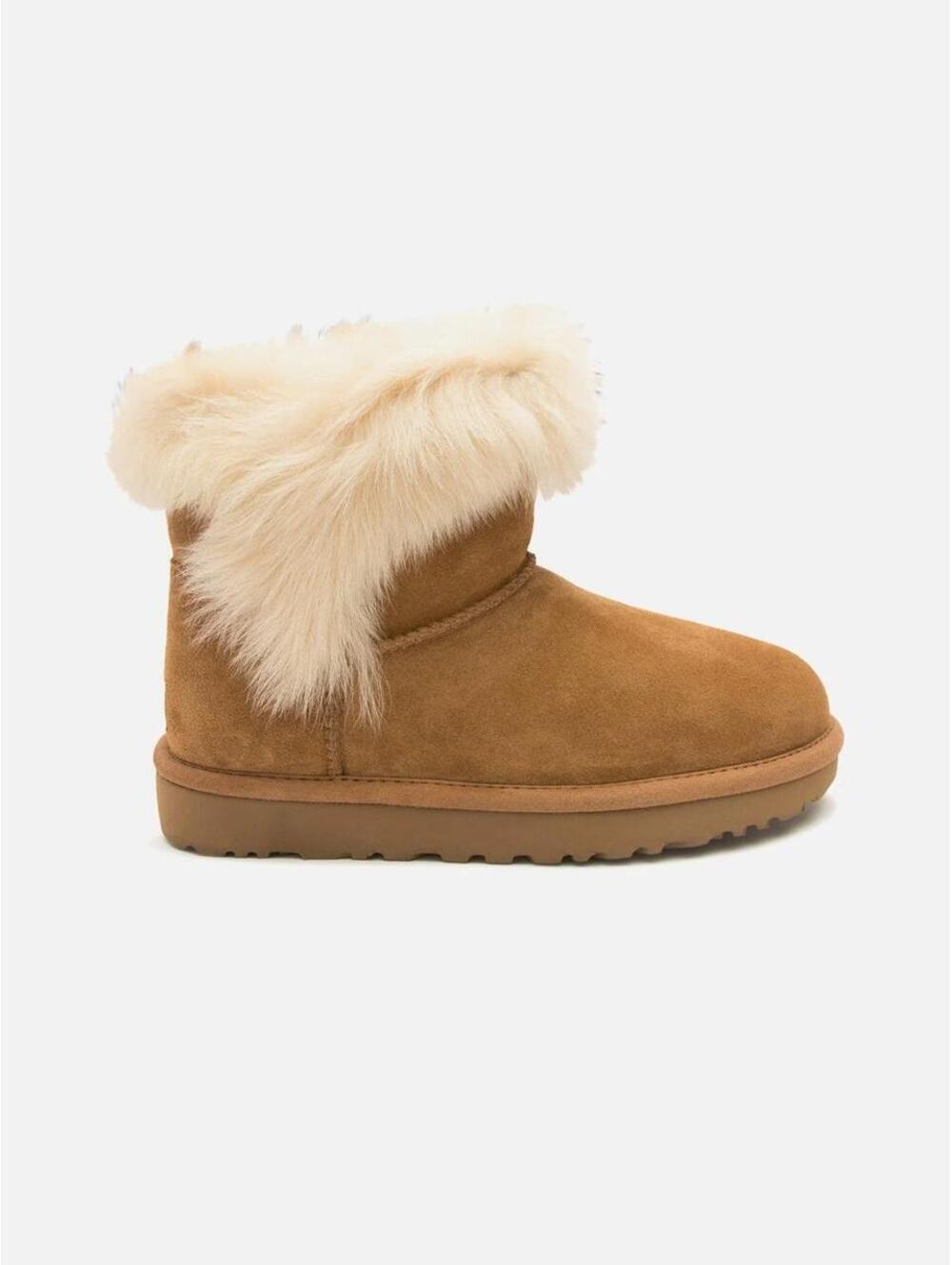 UGG MILLA WOMEN ANKLE BOOTS SUEDE EXPOSED FUR CHESTNUT. size 8